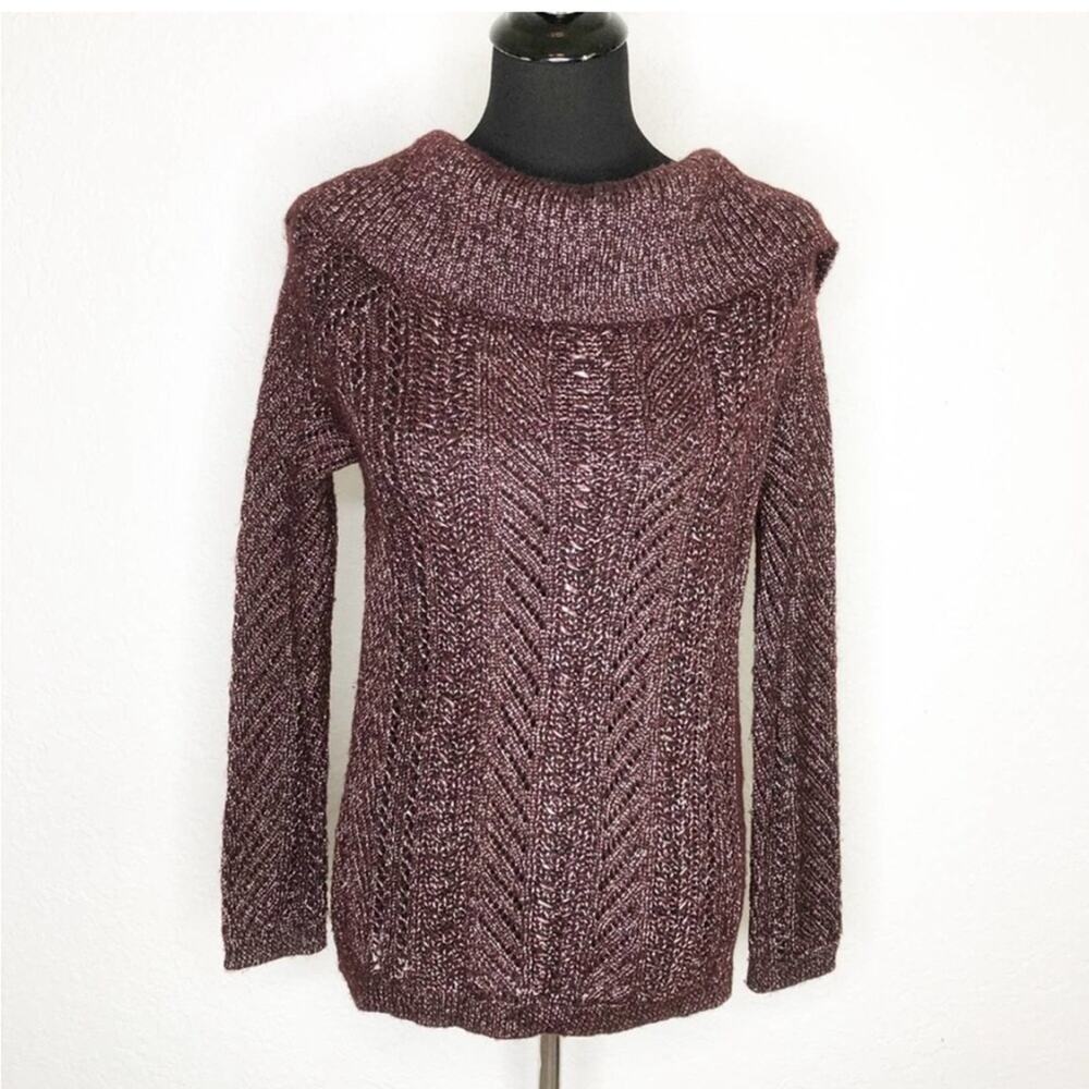 WHBM burgundy maroon metallic black bow back sweater size Extra Small XS